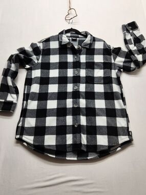⭐️Eddie Bauer Black & White Buffalo Plaid Microfleece Button-Down Shirt Size Sm